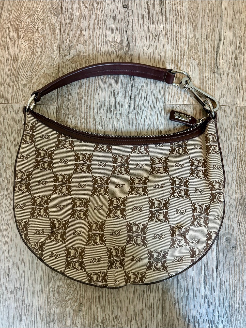 Y2K Brown Monogram Canvas & Brown Leather Shoulder Bag Leonello Borghi